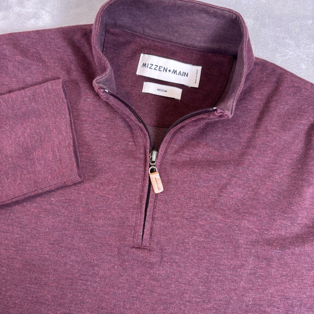 Mizzen+Main Quarter Zip Pullover Sweater Mens Med Burgundy Heather Cotton Modal